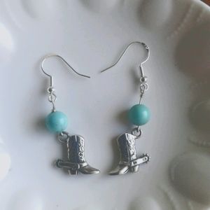 Sterling Silver Cowboy boots and blue stone earrings